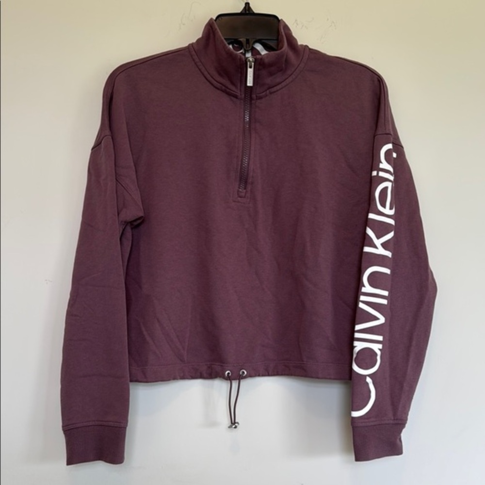 Calvin Klein Red Cropped Sweatshirt with Mock Neck
